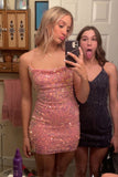 Cute Pink Sequin Tight Homecoming HZ0307