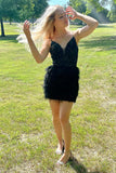 Spaghetti Straps V-Neck Applique Feather Homecoming HZ0307