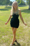 Spaghetti Straps V-Neck Applique Feather Homecoming HZ0307