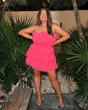 Hot Pink Strapless Pleated Mini Homecoming HZ0307