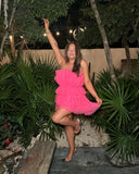 Hot Pink Strapless Pleated Mini Homecoming HZ0307