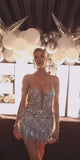 Sparkle Beaded Feather Tight Bodycon Homecoming Dresses Mini Hoco HZ0307
