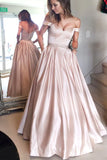 Off The Shoulder Pink A-Line Satin Prom Party HZ0307