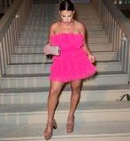 Hot Pink Strapless Pleated Mini Homecoming HZ0307