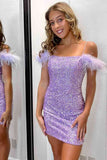 Lilac Sequins Spaghetti Straps Mini Homecoming Dresses Tight With HZ0307