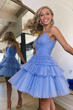Spaghetti Straps V-Neck Sequin Tulle A-Line Homecoming Dresses Short Party HZ0307