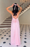 100% Hand Made Pink Sheath Long Prom Dresses With Tie Up Back, HZ0307
