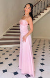 100% Hand Made Pink Sheath Long Prom Dresses With Tie Up Back, HZ0307