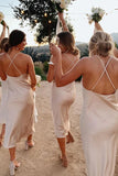 LTP1086,Light champagne silk satin bridesmaid dresses soft midi dress wedding party HZ0307