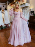 Light Pink Tulle Applique Prom HZ0307