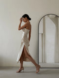 LTP1292,Chic Silk Satin Long Prom Dresses V-Neck Spaghetti Straps Evening HZ0307