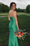 Strapless Green Beaded Ruched Long Prom HZ0307
