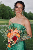 Strapless Green Beaded Ruched Long Prom HZ0307