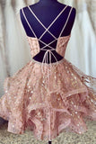 LTP1063,Pink sequin a-line homecoming dress,cute graduation HZ0307
