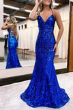 Royal Blue Sequined Lace Mermaid Evening Prom HZ0307