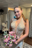 Champage Halter Applique Prom Dress with HZ0307