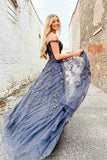 LTP0968,Elegant Deep Grey Appliqued Prom Dress with Sheer Lace HZ0307