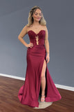 Sweetheart Red Sequin Ruched Satin Long Formal HZ0307