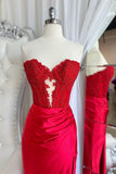 Sweetheart Red Sequin Ruched Satin Long Formal HZ0307