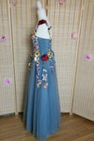 Blue Tulle A-line Formal Dress with Floral HZ0307
