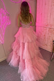 Halter Pink Appliques and Tulle Tiered Formal HZ0307
