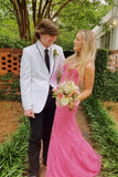 Pink Appliques Mermaid Beaded Long Prom HZ0307