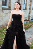 Strapless Black Tulle Tiered Prom HZ0307