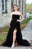 Strapless Black Tulle Tiered Prom HZ0307