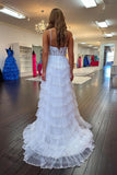 Straps White Appliques Tiered Ruffle Prom HZ0307