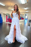 Straps White Appliques Tiered Ruffle Prom HZ0307