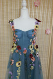 Blue Tulle A-line Formal Dress with Floral HZ0307