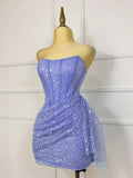 Glitter Strapless Bodycon Homecoming Dresses Pleated Cocktail Dress, HZ0307