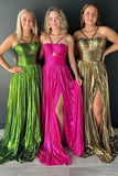 Halter Pleated Sheath Long Evening Prom Dresses HZ0307