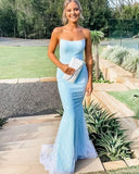 LTP0943,Sky Blue Lace Prom Dresses Sleeveless Mermaid Evening Formal HZ0307