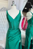 V Neck Blue Satin Mermaid Long Formal HZ0307