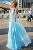 LTP1199,Light Blue Prom Dresses,Chiffon Evening Dresses,Sequined V-Neck Floor Length Prom HZ0307