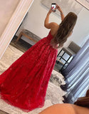 LTP1641,Luxury Red Lace Sequin Long Prom Evening Dresses,Full Length Party HZ0307