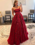 LTP1641,Luxury Red Lace Sequin Long Prom Evening Dresses,Full Length Party HZ0307