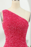 One Shoulder Open Back Sequin Hot Pink Homecoming HZ0307