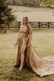 Off the Shoulder Gold Metallic Pleated Long Formal HZ0307