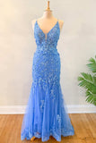 Elegant Blue Applique Floral Prom HZ0307