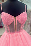 Pink Corset Tulle Ruffles A-line Formal HZ0307