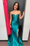 Strapless Green Satin Mermaid Prom HZ0307
