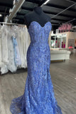 Blue Sweetheart Sequin Beaded Lace Applique HZ0307
