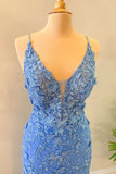 Elegant Blue Applique Floral Prom HZ0307