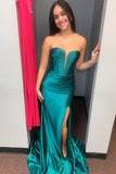 Strapless Green Satin Mermaid Prom HZ0307