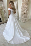 LTP1116,Charming white off the shoulder wedding dresses,a-line satin wedding gown bridal HZ0307
