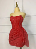 Glitter Strapless Bodycon Homecoming Dresses Pleated Cocktail Dress, HZ0307