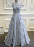 LTP1098,Grey lace v-back tulle prom dresses,long evening dress formal HZ0307