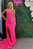 Strapless Hot Pink Lace Mermaid Long Formal Dress with HZ0307